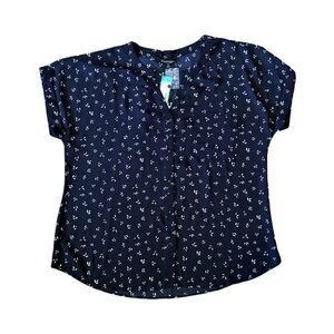 Black Short Sleeve Blouse with White Print